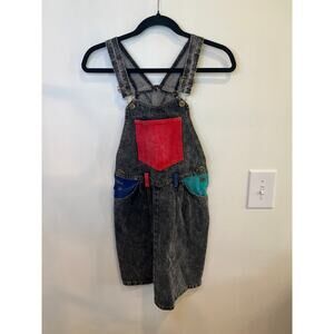 Vintage Jet Set Denim Short Overalls Colorblock Corduroy 90s Grunge Y2K